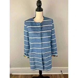 POM Amsterdam Flower Play Jacket Blazer Women's 40 Striped Blue Flip Cuff